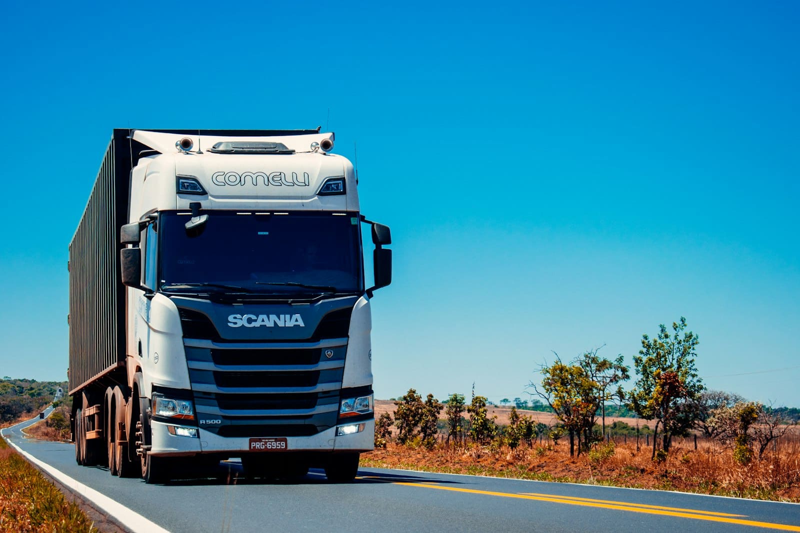 Truck moving containerised cargo on a Pakistani highway